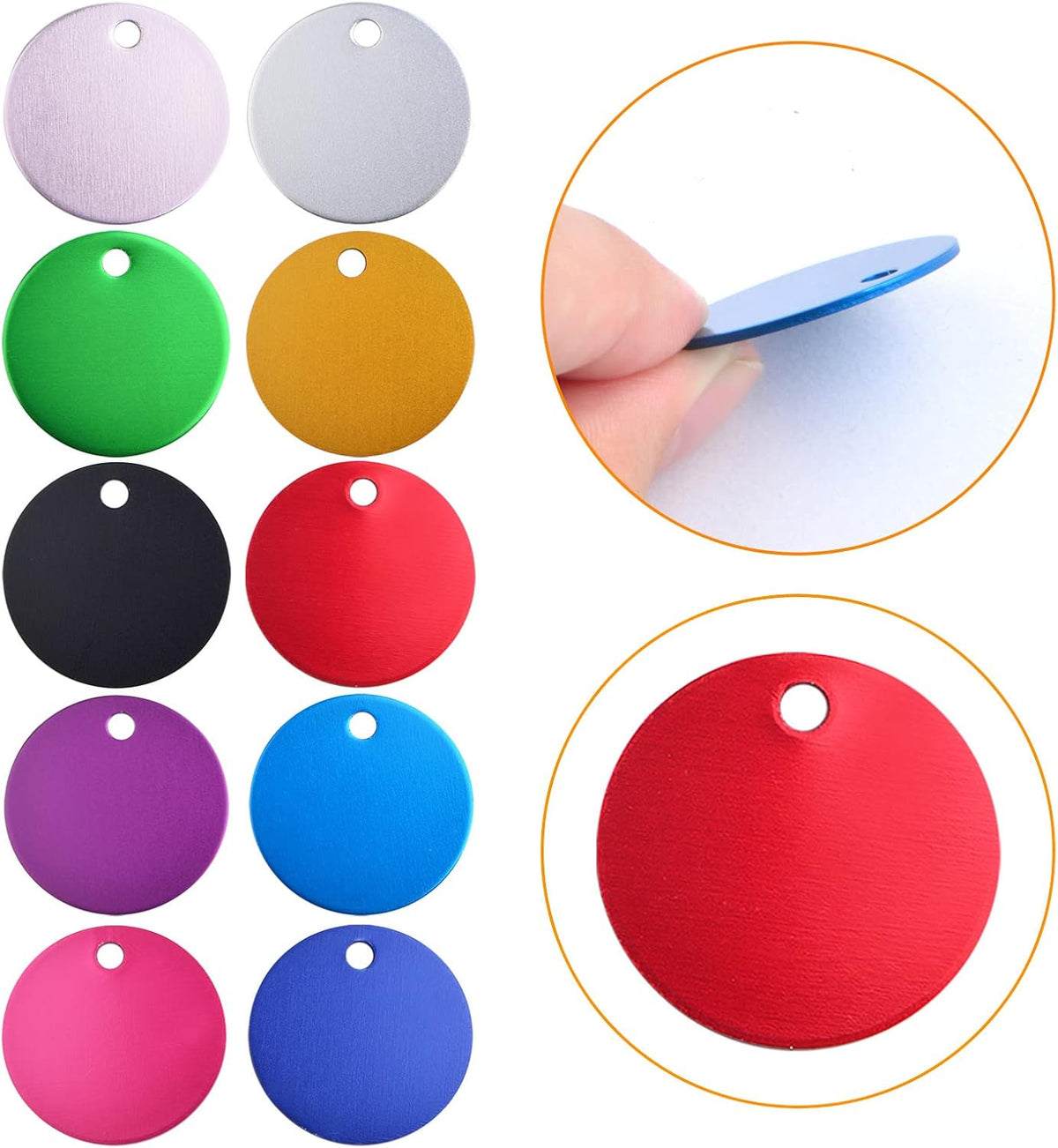 20pcs 25 mm Blank Aluminum Pet Dog Tags Round Discs Metal Engravable Stamping Tag Pendants Blanks with Hole and 20pcs Key Rings for DIY Decorative Craft Jewelry Making Supplies, 10 Colors