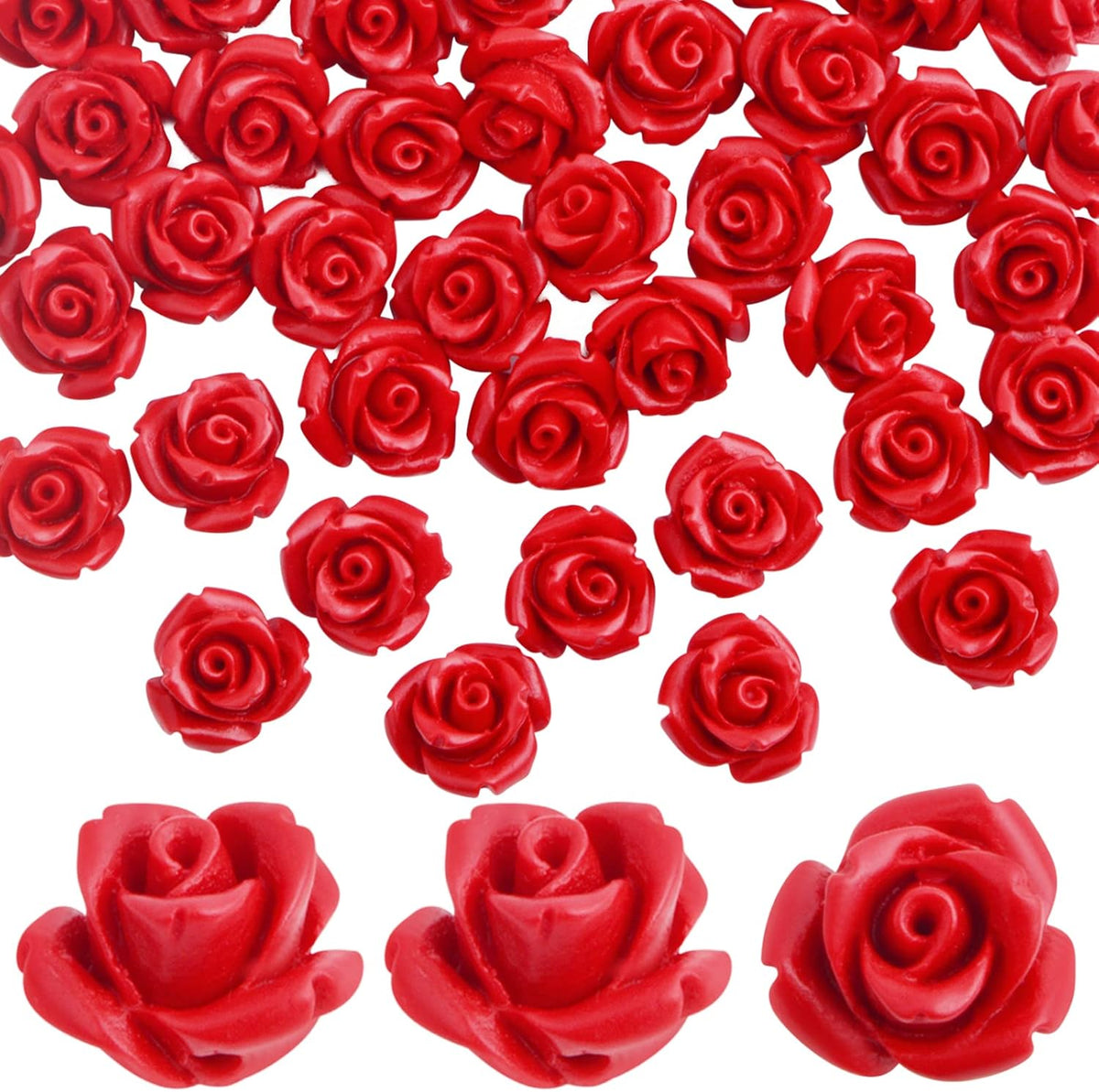 50pcs Cinnabar Carved Rose Beads Rose Flower Loose Beads for DIY Earrings Necklace Bracelet Jewelry Making Supplies Wedding Party Anniversary Favor Gifts, 10 mm x 8 mm, Hole: 1.5 mm