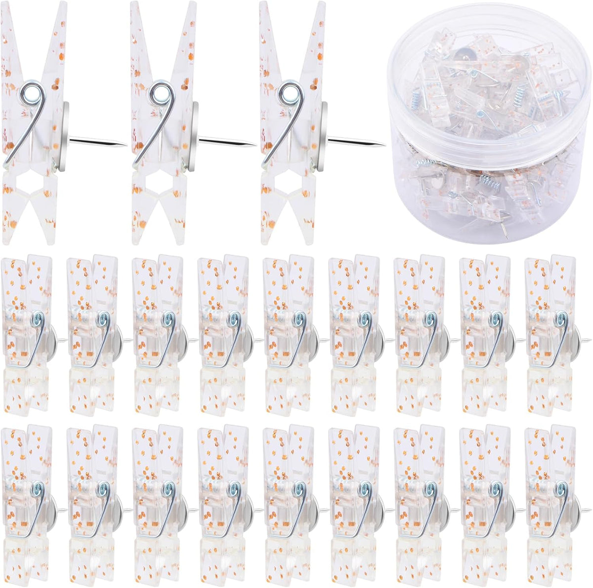 50 Pieces Push Pin Clips Plastic Push Pins Photo Clips Decorative Pins Thumbtack Paper Clips Pushpins for Cork Board Artworks Notes Craft Projects(Clear Color)
