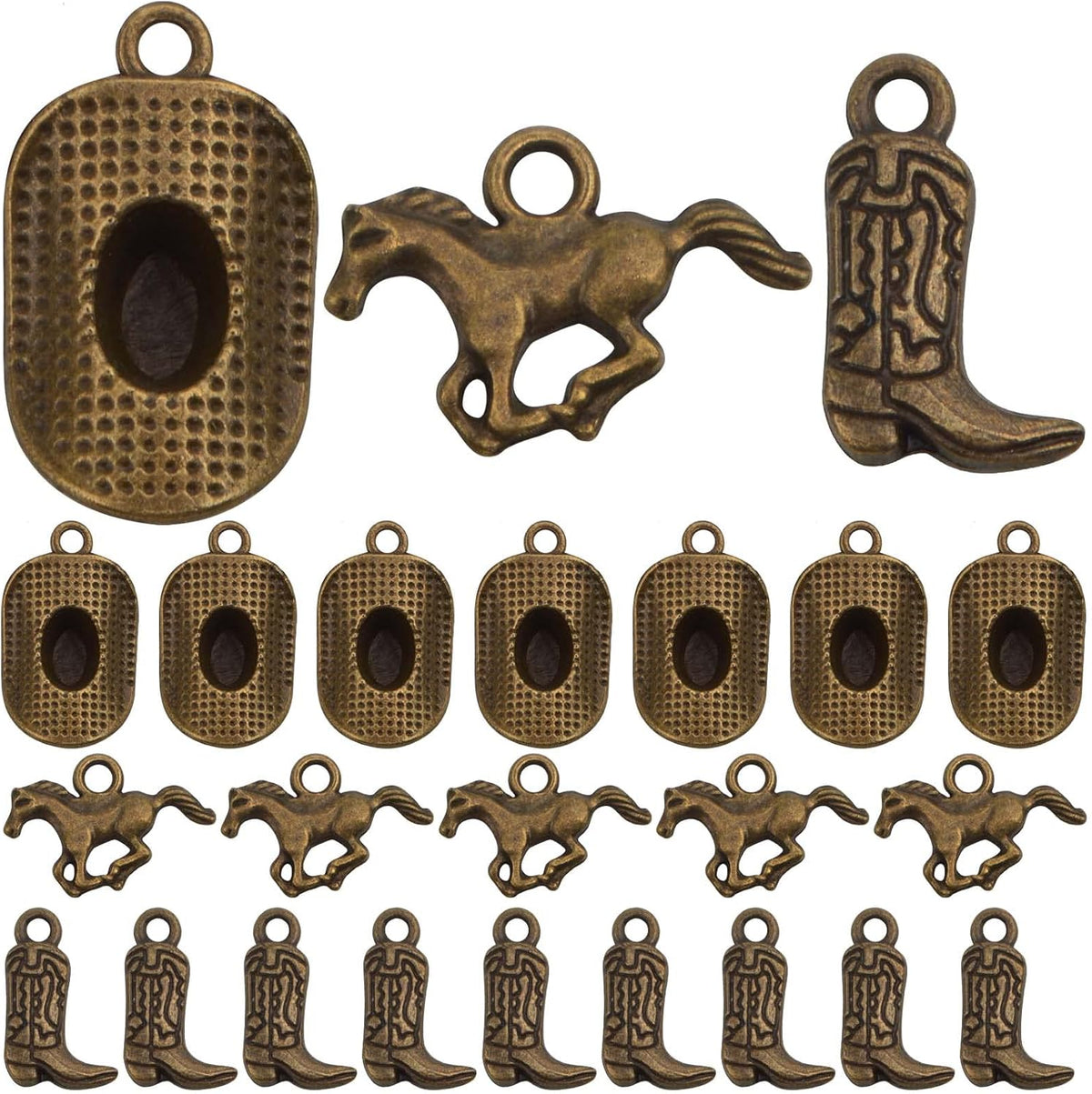 60pcs Silver Western Cowboy Charms Pendants Alloy Horse Cowboy Boot Hat Dangle Charms for DIY Earrings Bracelet Necklace Jewelry Making