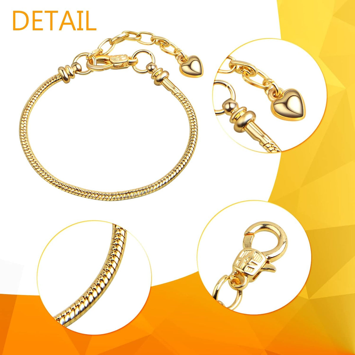 6pcs Snake Bone Chains Metal Snake Chain Spool Short Layered Necklaces with 30pcs Large Hole Spacer Beads Bails Bead Connectors for DIY Bracelet Jewelry Making, 3 Colors