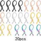 20pcs Stainless Steel D-shaped Earring Hooks Hypoallergenic Leverback Ear Wires Hooks with Pinch Bail Clasps Earring Supplies for DIY Dangle Jewelry Making, 5 Colors