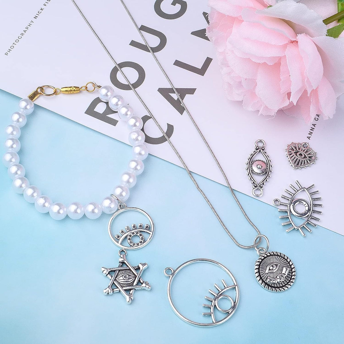60pcs Antique Silver Eye of Horus Charms Tibetan Alloy Vintage Dangle Pendants Jewelry Making Accessories for DIY Earrings Necklace Bracelet Crafts Supplies, 10 Styles