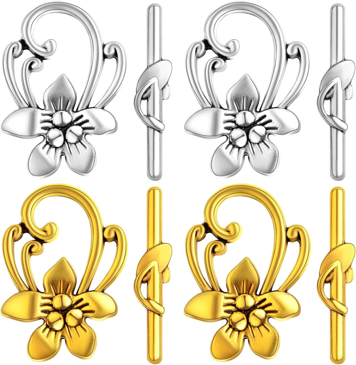 20 Sets Butterfly Bracelet Toggle Clasps T-Bar End Tibetan Closure Filled Fastener Hook Toggle Connectors for DIY Necklace Jewelry Craft Making, 2 Colors