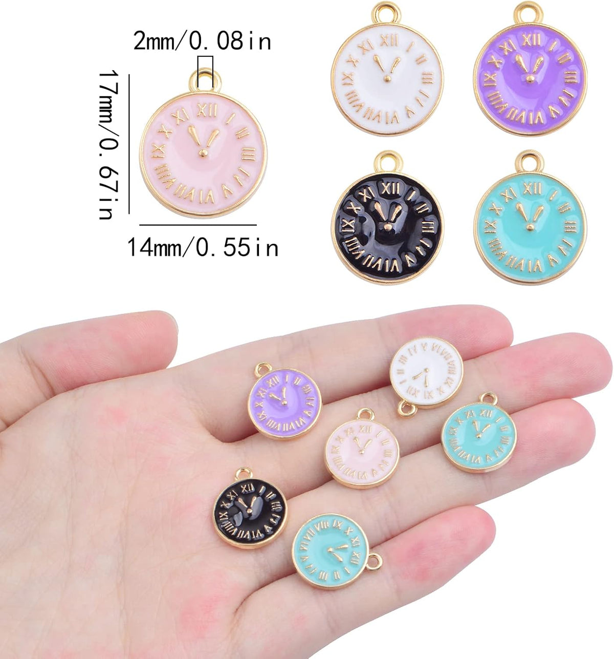 50pcs Alloy Enamel Alarm Clock Charms Cartoon Student Watch Clocks Pendant Charms Craft Supplies for DIY Bracelet Necklace Jewelry Making New Year Gift, 5 Colors