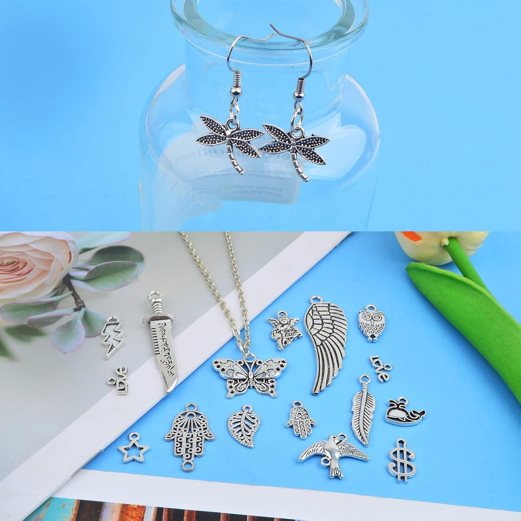 100 Gram Tibetan Silver Wings Music Elements Charms Alloy Multistyle Maple Leaf Bike Musical Instrument Notes Symbol Dangle Pendants for DIY Jewelry Making Craft Supplies