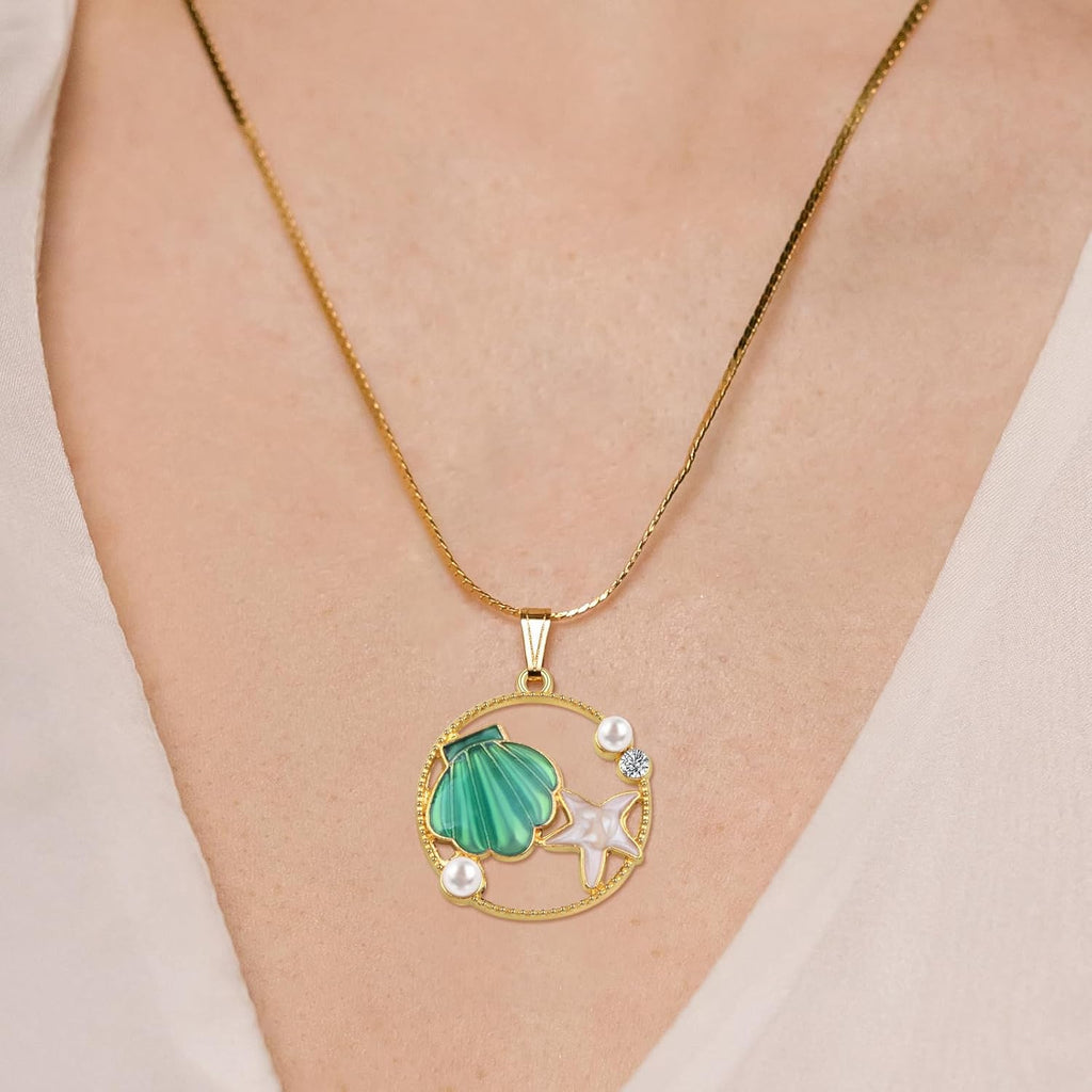 16pcs Round Enamel Ocean Starfish Shell Charms Colorful Marine Animal Starfish Seashell Summer Beach Dangle Pendants for DIY Necklace Bracelet Crafts Jewelry Making, 4 Colors