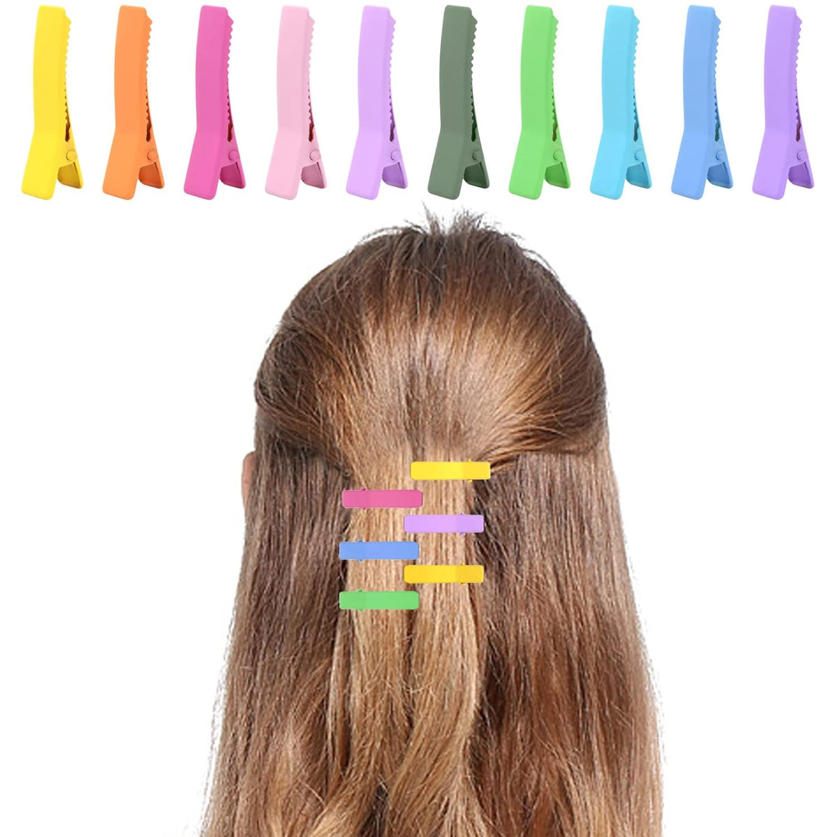 50pcs Colorful Alligator Duckbill Hair Clips Alloy Double Prong Curl Clips Sectioning Hairclips Non-slip Hairpin Barrettes for Women Hair Extensions Salon DIY Accessories