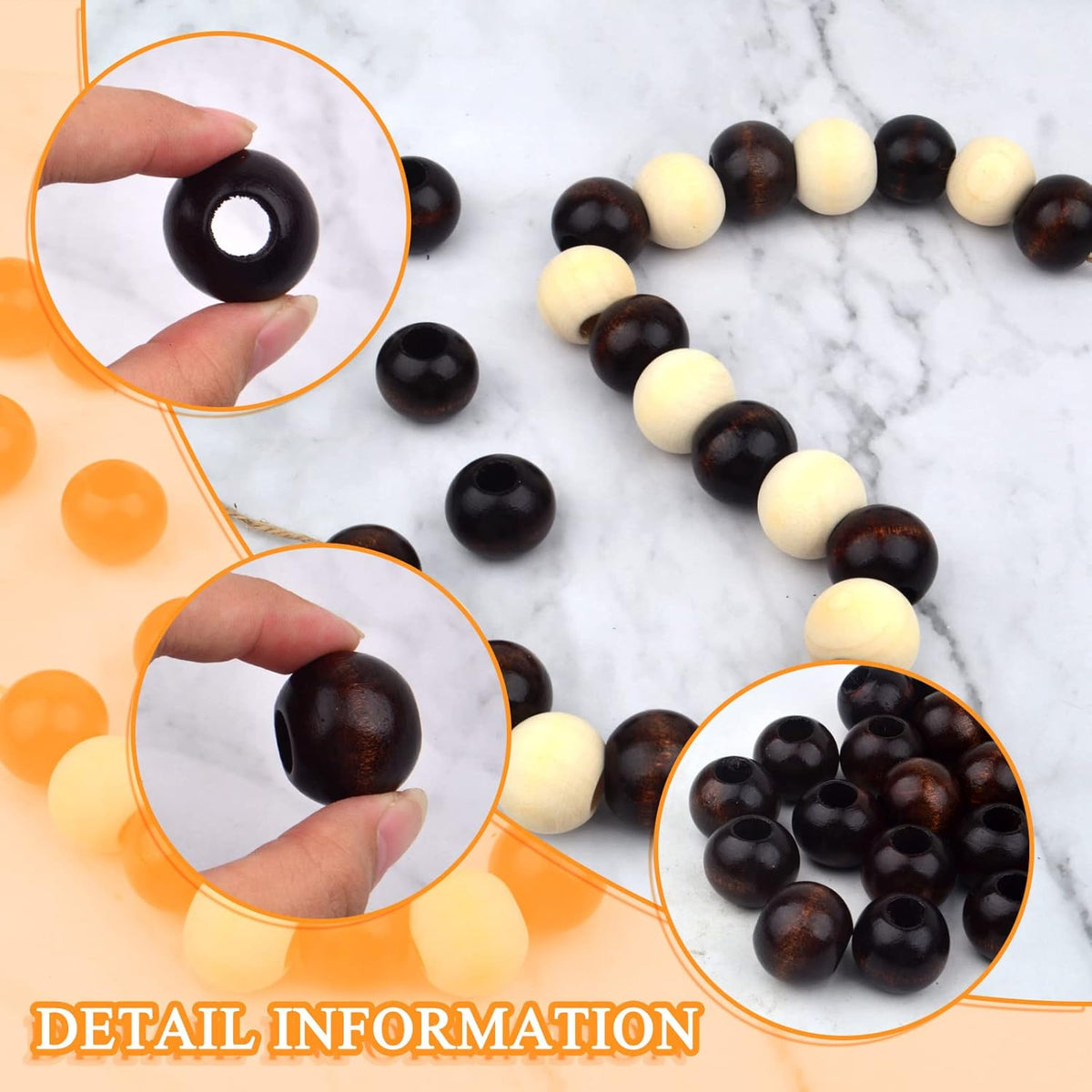 30pcs 25mm Wood Round Beads Natural Wooden Spacer Beads Loose Macrame Beads with 10mm Large Hole for DIY Jewelry Making Handmade Decoration, Black Coffee