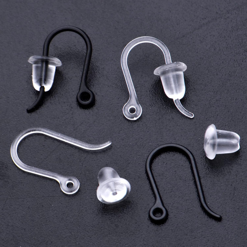 100pcs 2 Colors Resin Earring Hooks Non-Allergenic Ear Wire Hook Earrings with 100pcs Clear Bullet Earring Safety Backs for Women DIY Jewelry Making Supplies