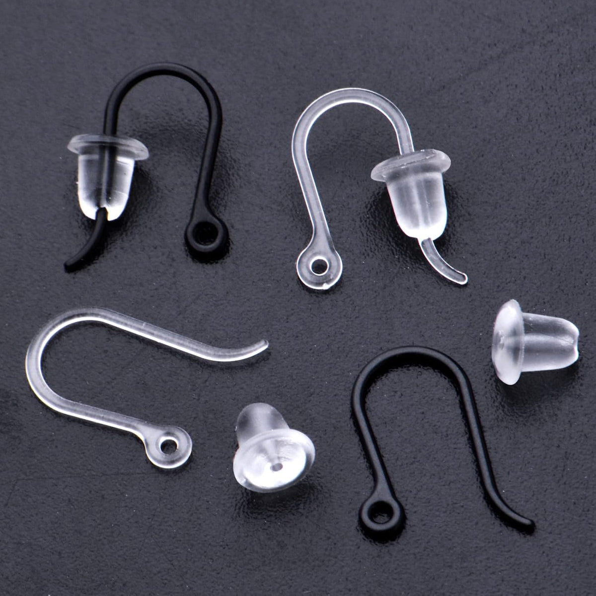100pcs 2 Colors Resin Earring Hooks Non-Allergenic Ear Wire Hook Earrings with 100pcs Clear Bullet Earring Safety Backs for Women DIY Jewelry Making Supplies