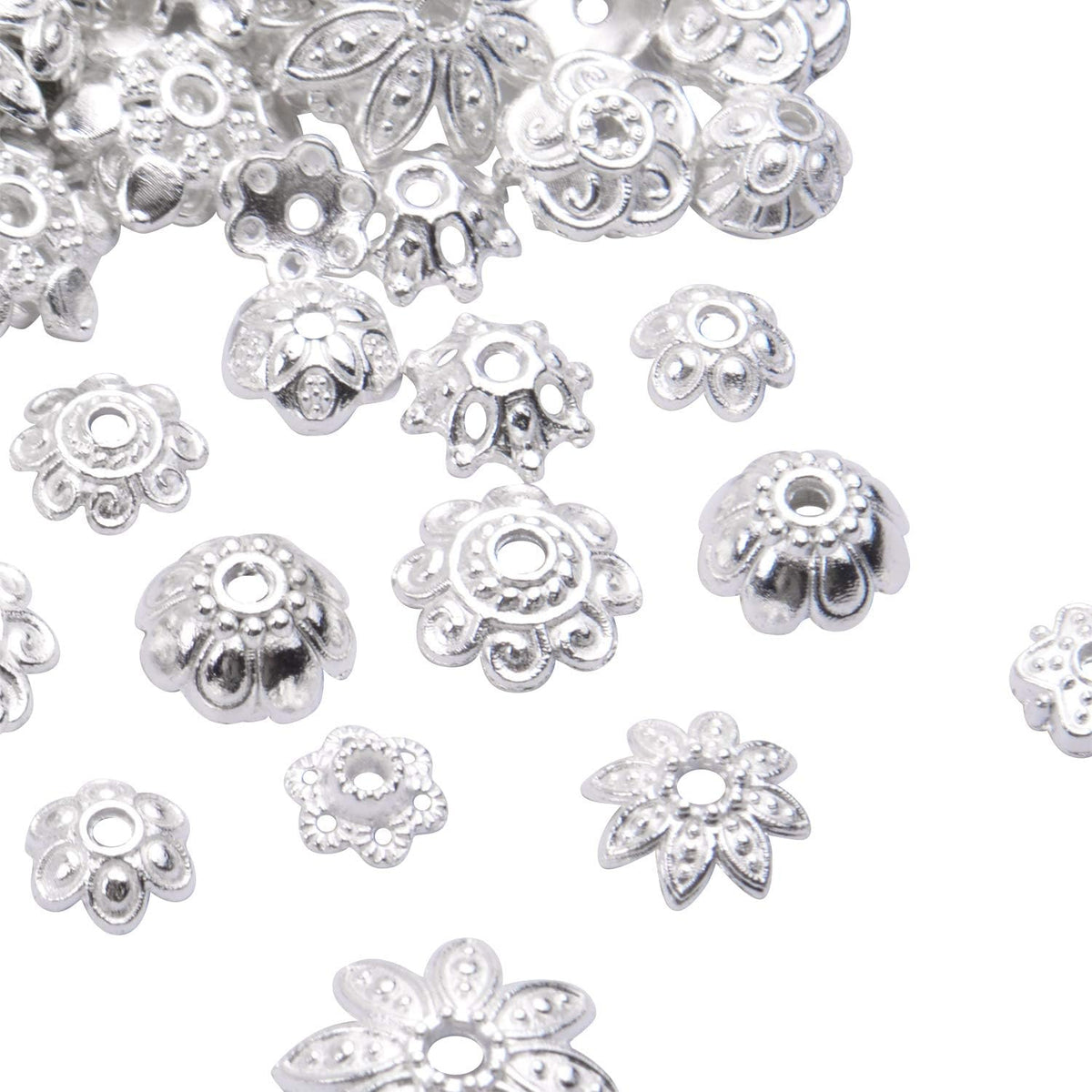 100 Gram(About 180-350pcs) Bead Caps Metal Spacers Jewelry Findings Accessories for Bracelet Necklace Jewelry Making,Silver