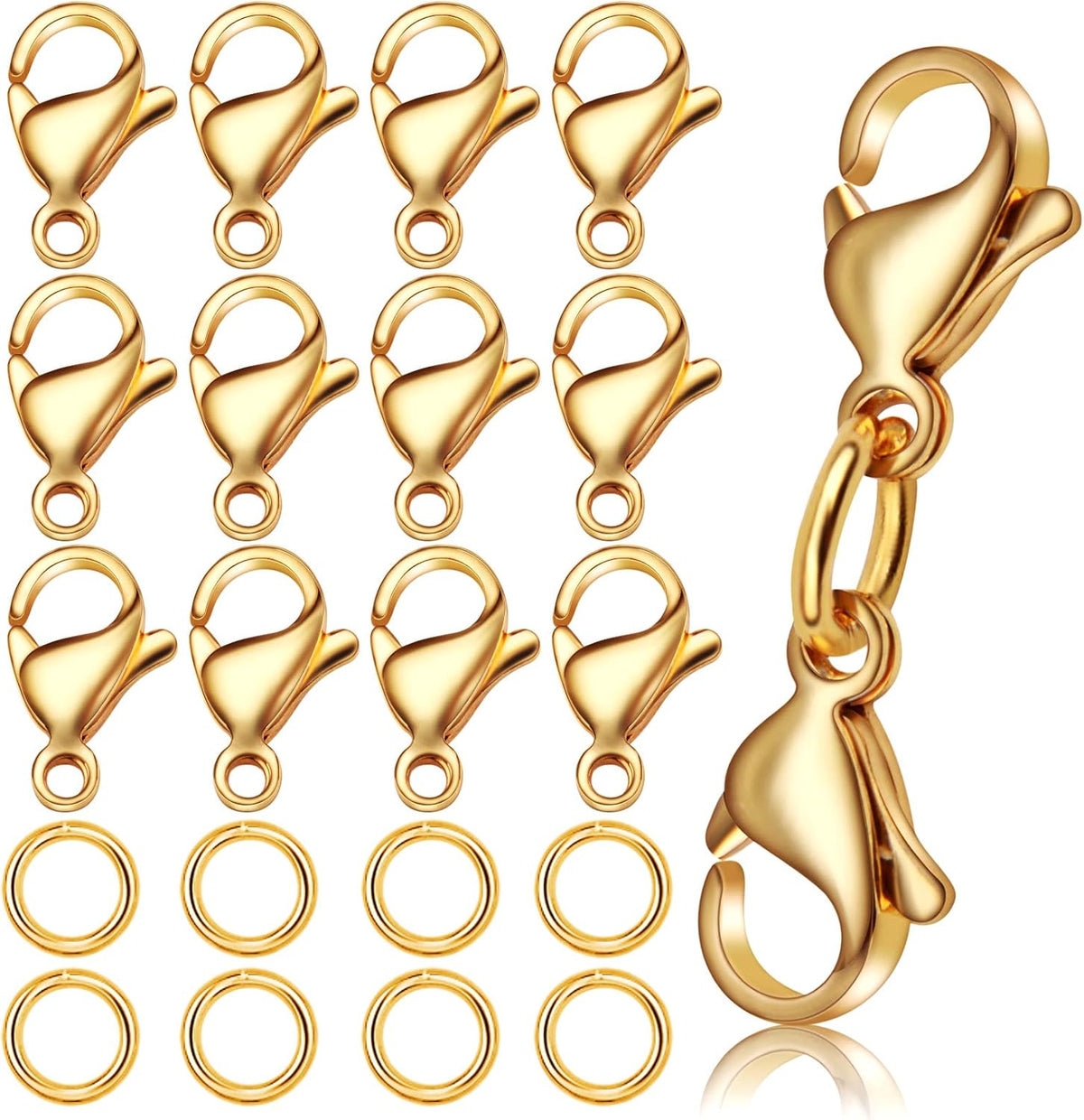 10 Sets Double Lobster Clasp Extender Stainless Steel Lobster Clasp Claw Connectors Bracelet Extension Clasps for DIY Crafts Necklace Jewelry Making Handmade Decoration