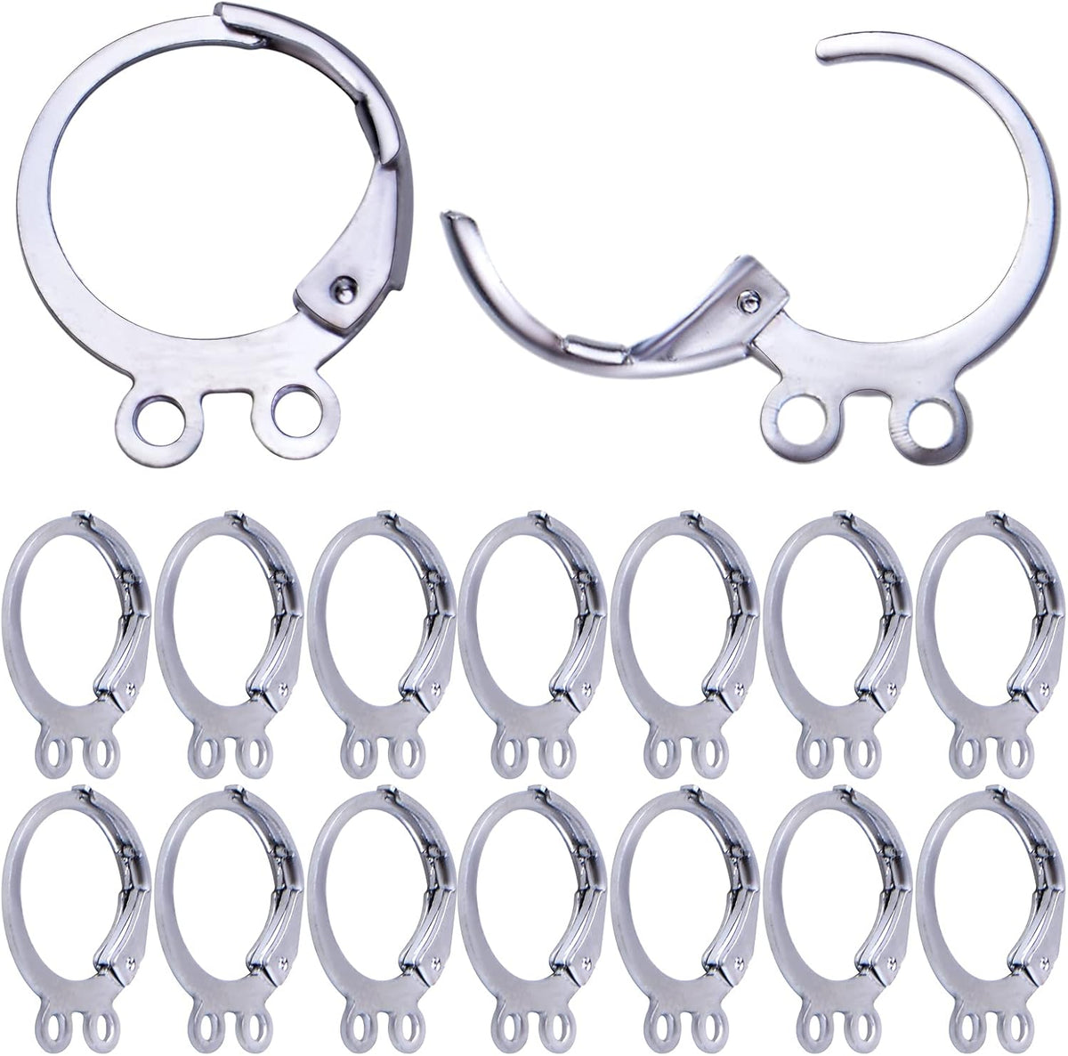 50pcs Hypoallergenic Round Earring Hooks Alloy Lever Back Earrings French Hook Dangle Ear Wire with Double Open Loops for DIY Earring Designs Jewelry Making, Silver