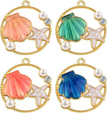 16pcs Round Enamel Ocean Starfish Shell Charms Colorful Marine Animal Starfish Seashell Summer Beach Dangle Pendants for DIY Necklace Bracelet Crafts Jewelry Making, 4 Colors