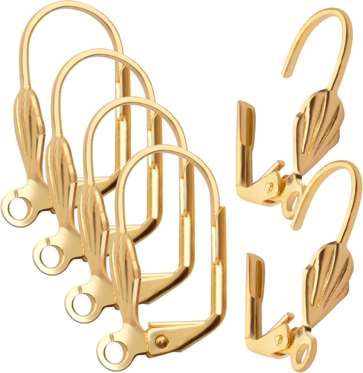 Hypoallergenic Earring Hooks, 100pcs Brass Leverback Shell Earrings French Hook Ear Wire with Open Loop for Jewelry Making, 2 Colors