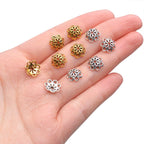 Bead Caps, 100pcs 10 mm Alloy Hollow Double Flower Bead Caps Loose Bead Spacer End Bead Caps for Bracelet Necklace Earring Crafts Making, Antique Golden and Antique Silver