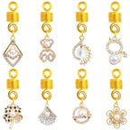 16pcs 8 Styles Pearl Hair Braid Clips Golden Alloy Braids Ring Pendants Adjustable Spring Clip Dreadlocks Accessories Hair Jewelry Headpieces for Women Hair Braid Decoration Gift