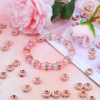 100pcs 10 mm Rhinestone Rondelle Spacer Beads Large Hole Round Crystal Loose Beads Craft Supplies for DIY European Bracelet Jewelry Making Decor, Rose Golden