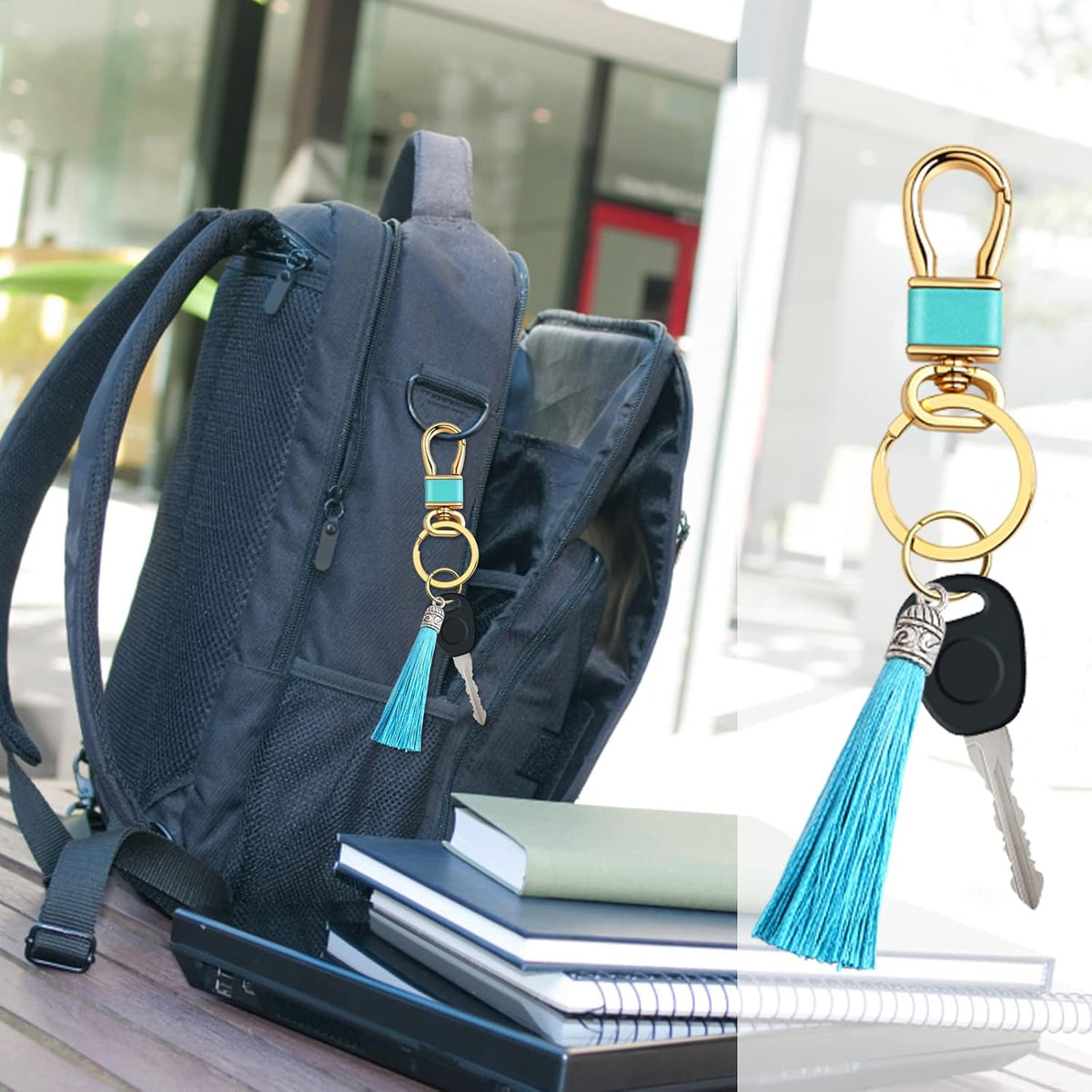 4pcs 4 Colors Metal Carabiner Clip Keychains Multipurpose Carabiner-shaped Keychains and 4pcs Golden Keyrings Key Clips Hook Holder Organizer for Men Car Keys Finder