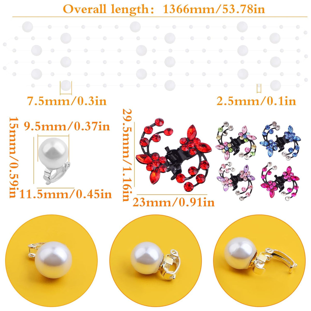10pcs 5 Colors Mini Plum Blossom Rhinestone Hair Claw Clips, 10pcs Pearl Hair Barrettes Headdress, 1pcs White Handmade Beaded Headpiece Hair Accessories for Bride Wedding Party Decor