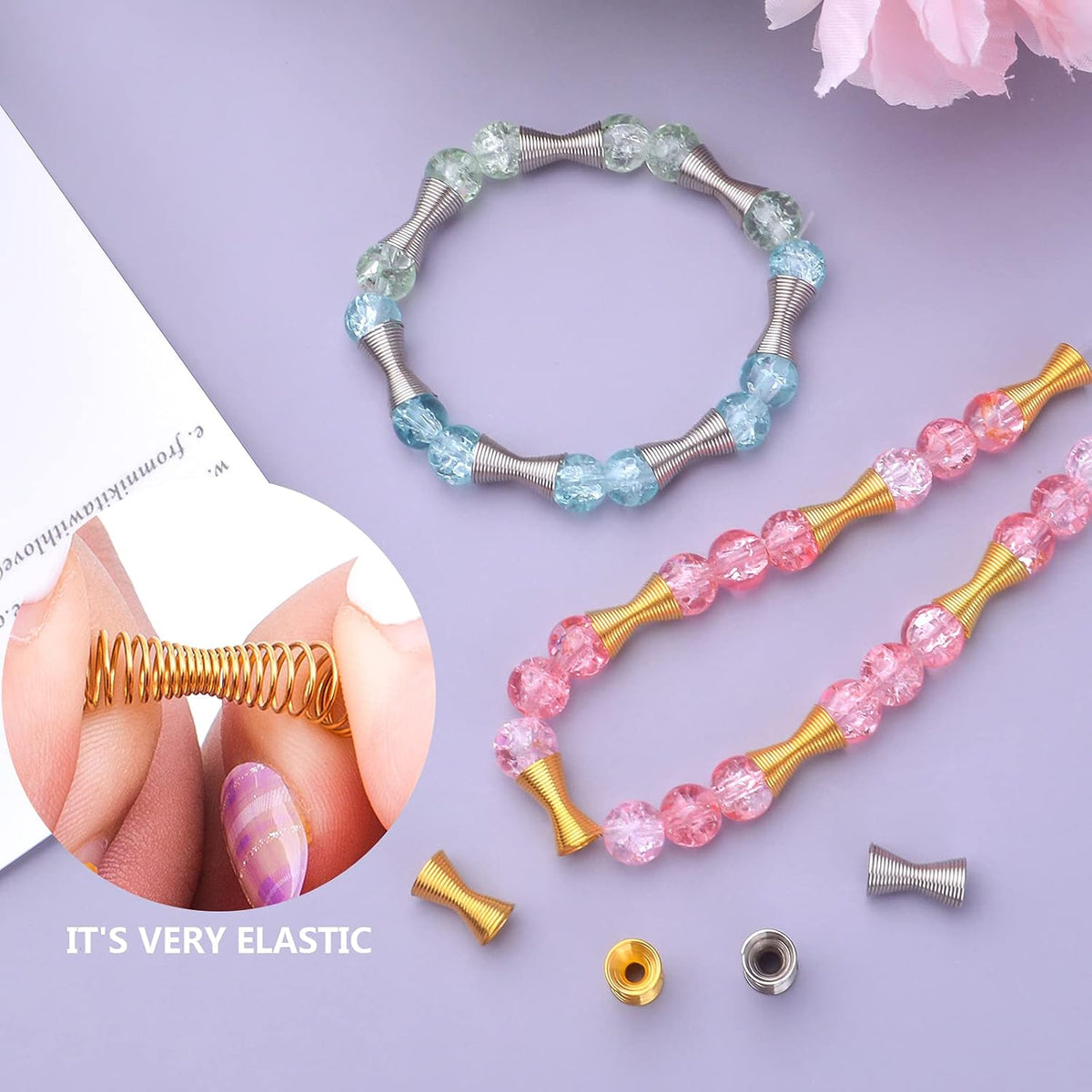 60pcs Double Side Large Artistic Spring Beads Caps Alloy Spacer Beads Caps Jewelry Bead Connectors Accessories for DIY Bracelet Necklace Crafts Jewelry Making, Golden and Silver