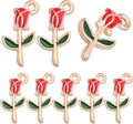30pcs Enamel Rose Flower Charm Pendants Lovely Dangle Charms for Valentine's Day DIY Bracelet Necklace Earrings Jewelry Making, Red