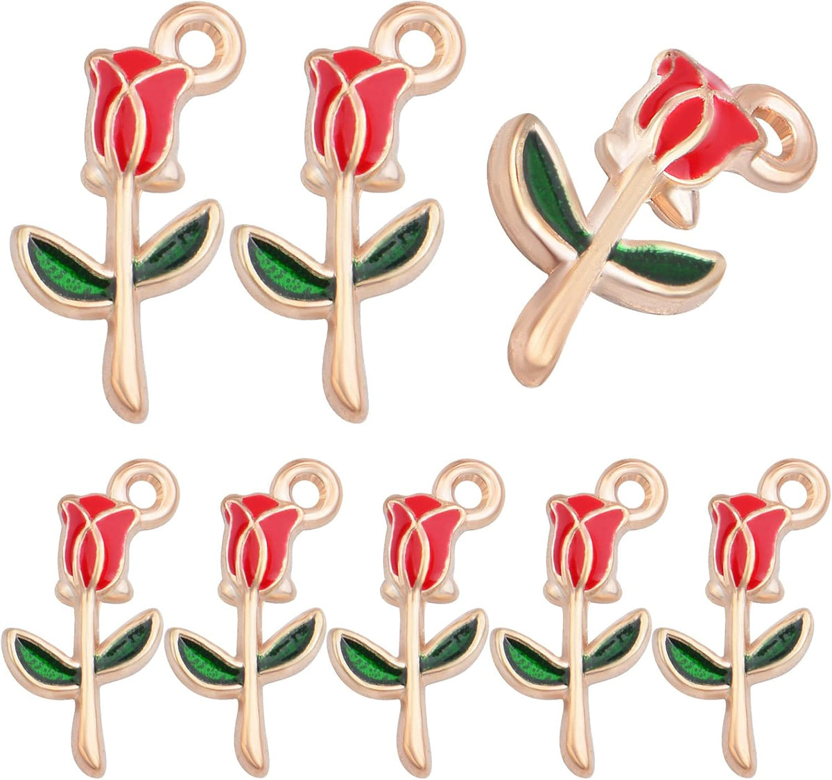30pcs Enamel Rose Flower Charm Pendants Lovely Dangle Charms for Valentine's Day DIY Bracelet Necklace Earrings Jewelry Making, Red