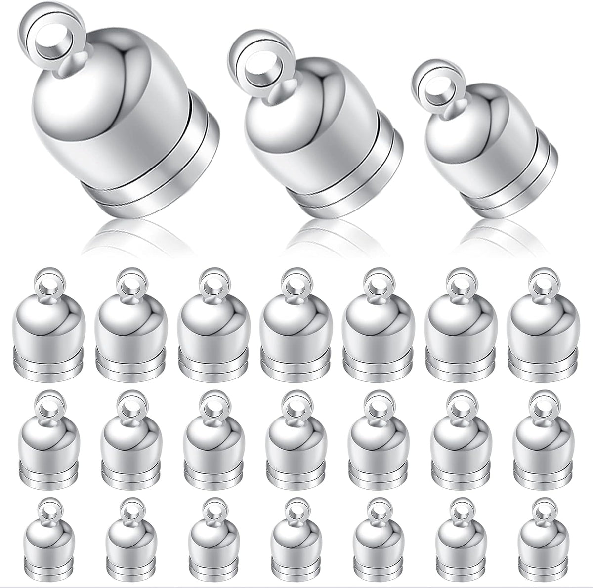 150pcs 3 Sizes Cord End Caps Plastic Glue-in Barrel End Caps Cord Ends Connectors Leather Cord Findings Kit for DIY Tassel Bracelet Necklace Crafts Jewelry Making, Silver
