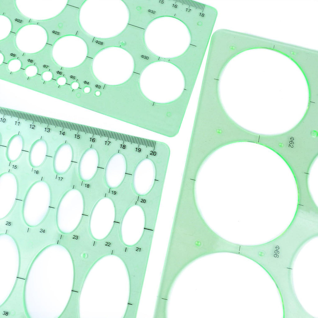 3pcs Circle Stencils Oval Stationery Template Plastic Measuring Templates Geometric Rulers Set for Drafting, Drawing(Clear Green)