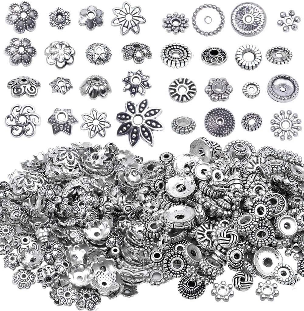 100g Mixed Metal Flower Caps Ends Tibetan Silver Spacer Loose Beads for Jewelry Making