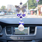 1pcs Blue Evil Eye Suncatcher Butterfly Hanging Crystal Ornament Protection Charm Prism Pendant Sun Catcher Car Ornaments Accessories for Home Office Garden Window Wall Decor