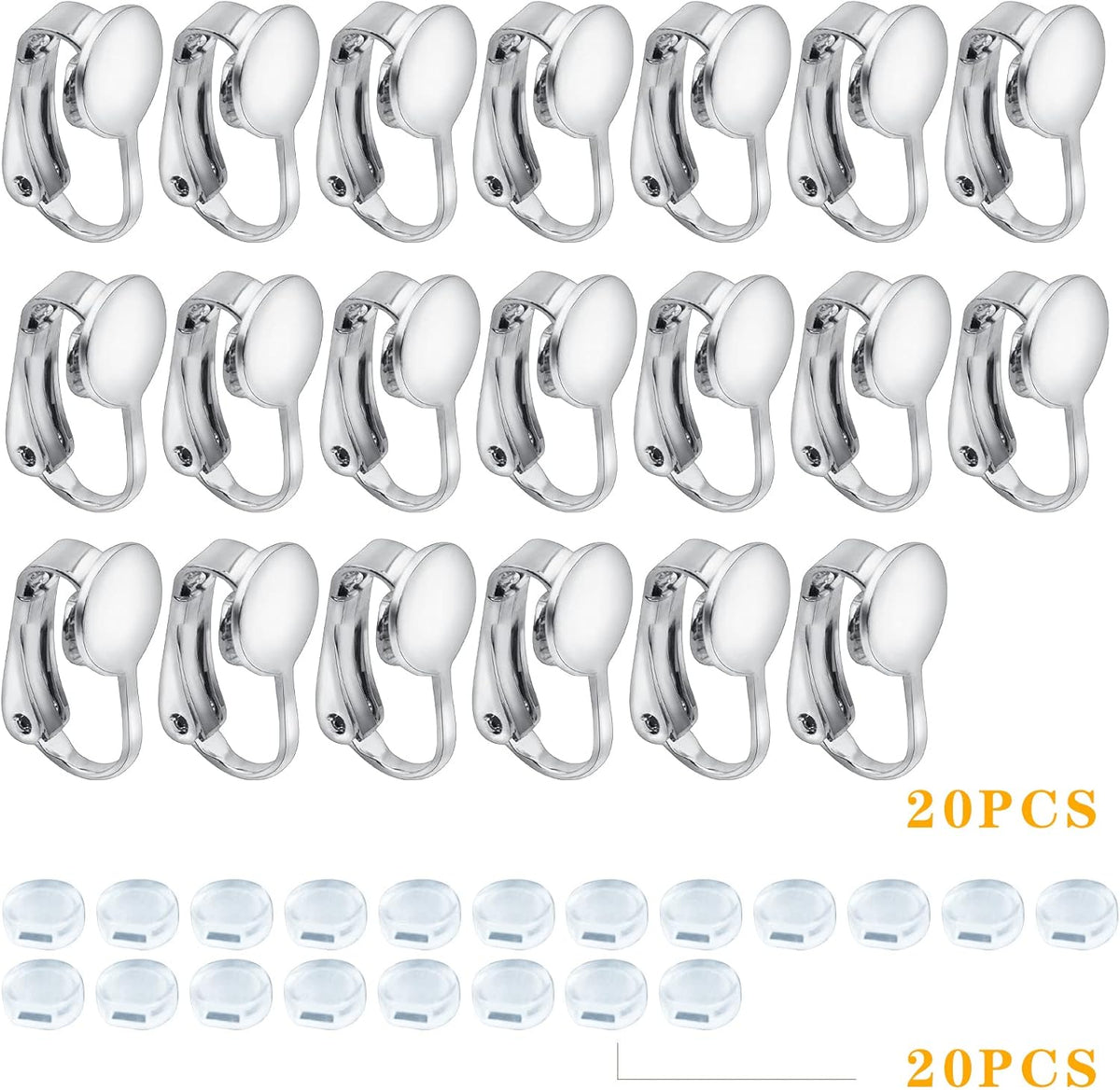 20pcs Clip-on Earring Converters Brass Round Flat Back Tray Earring Clips Components with Silicon Earring Pads for DIY Earrings Design Jewelry Making Findings, Gold and Silver