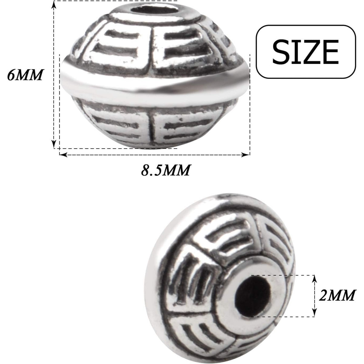 100pcs 8.5mm Tibetan Spacer Beads Bicone Bead Spacer Alloy European Spacers Loose Beads Jewelry Spacer Charms with A Box for DIY Jewelry Making