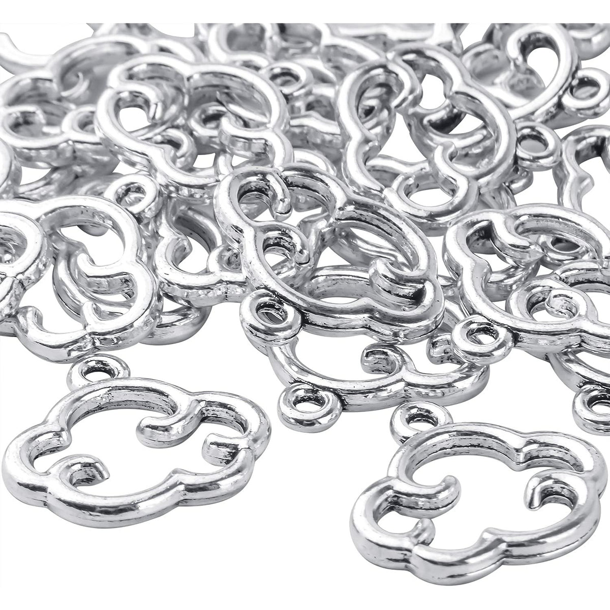 100pcs Antique Silver Cloud Shape Charms Alloy Cloud Pendants and Beads for DIY Earrings, Necklace, Bracelet Jewelry Making and Crafting Accessory