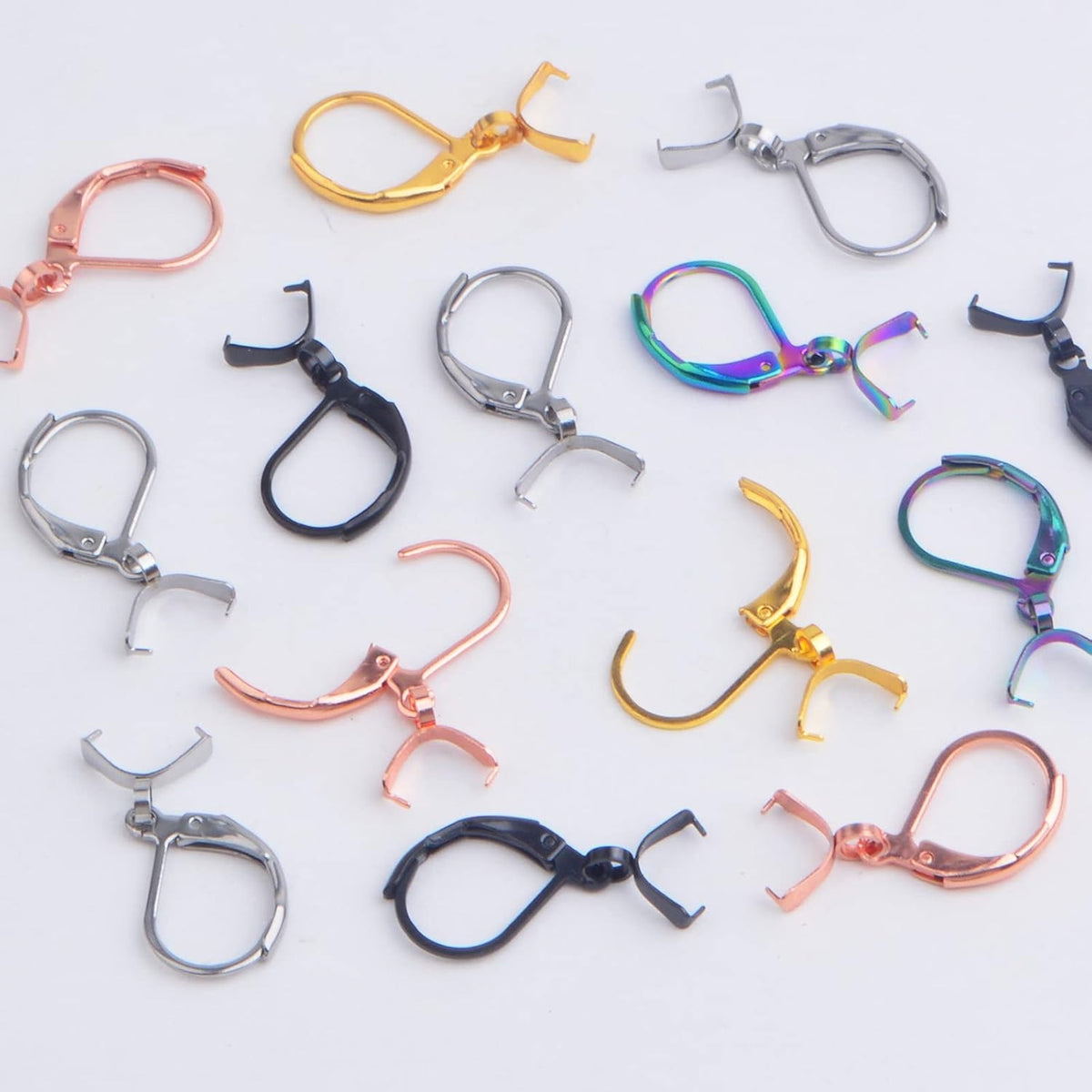 20pcs Stainless Steel D-shaped Earring Hooks Hypoallergenic Leverback Ear Wires Hooks with Pinch Bail Clasps Earring Supplies for DIY Dangle Jewelry Making, 5 Colors