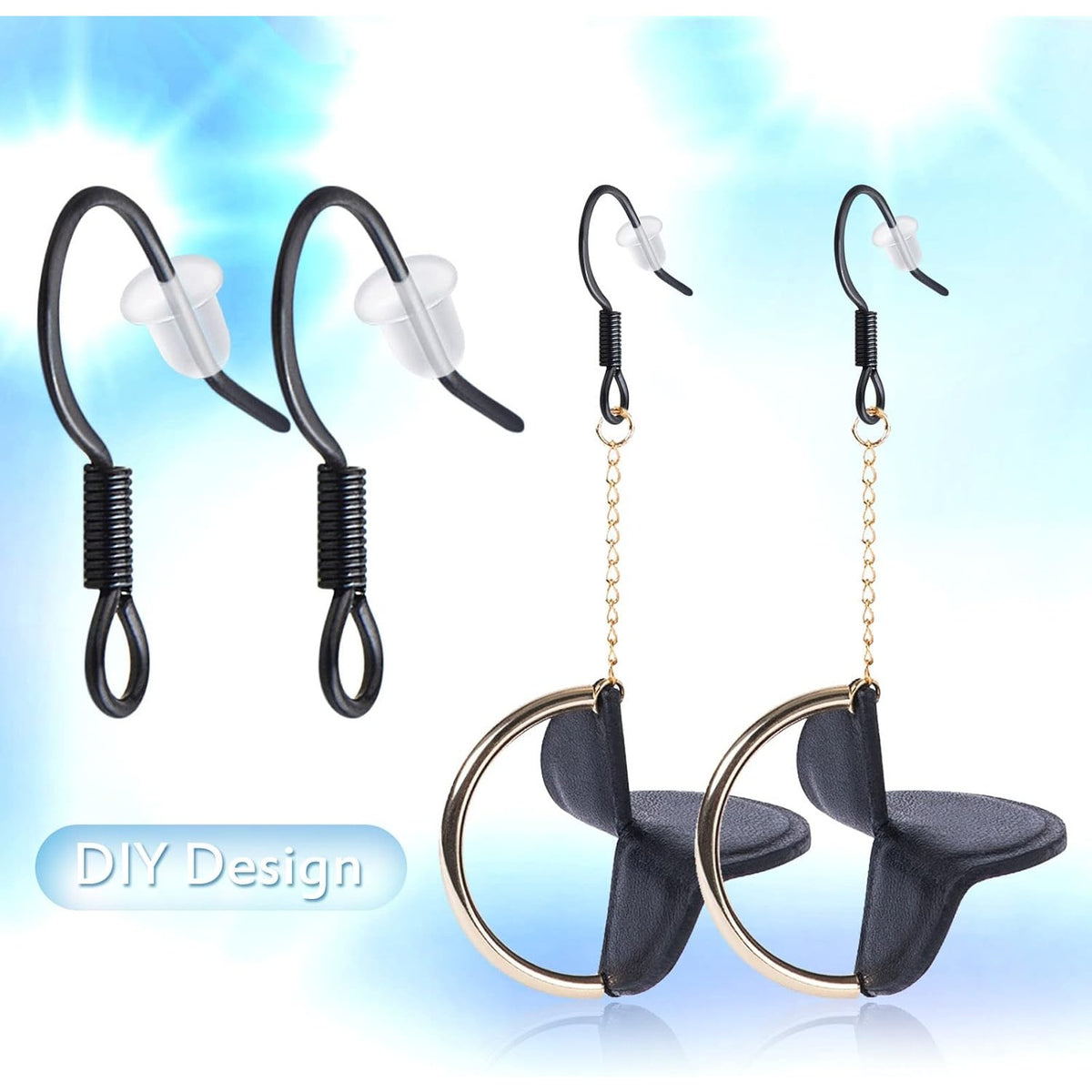 50pcs Black Hypoallergenic Earring Hooks Stainless Steel French Earwire Fish Hooks and 50pcs Clear Silicone Earring Backs for DIY Earrings Jewelry Making Supplies