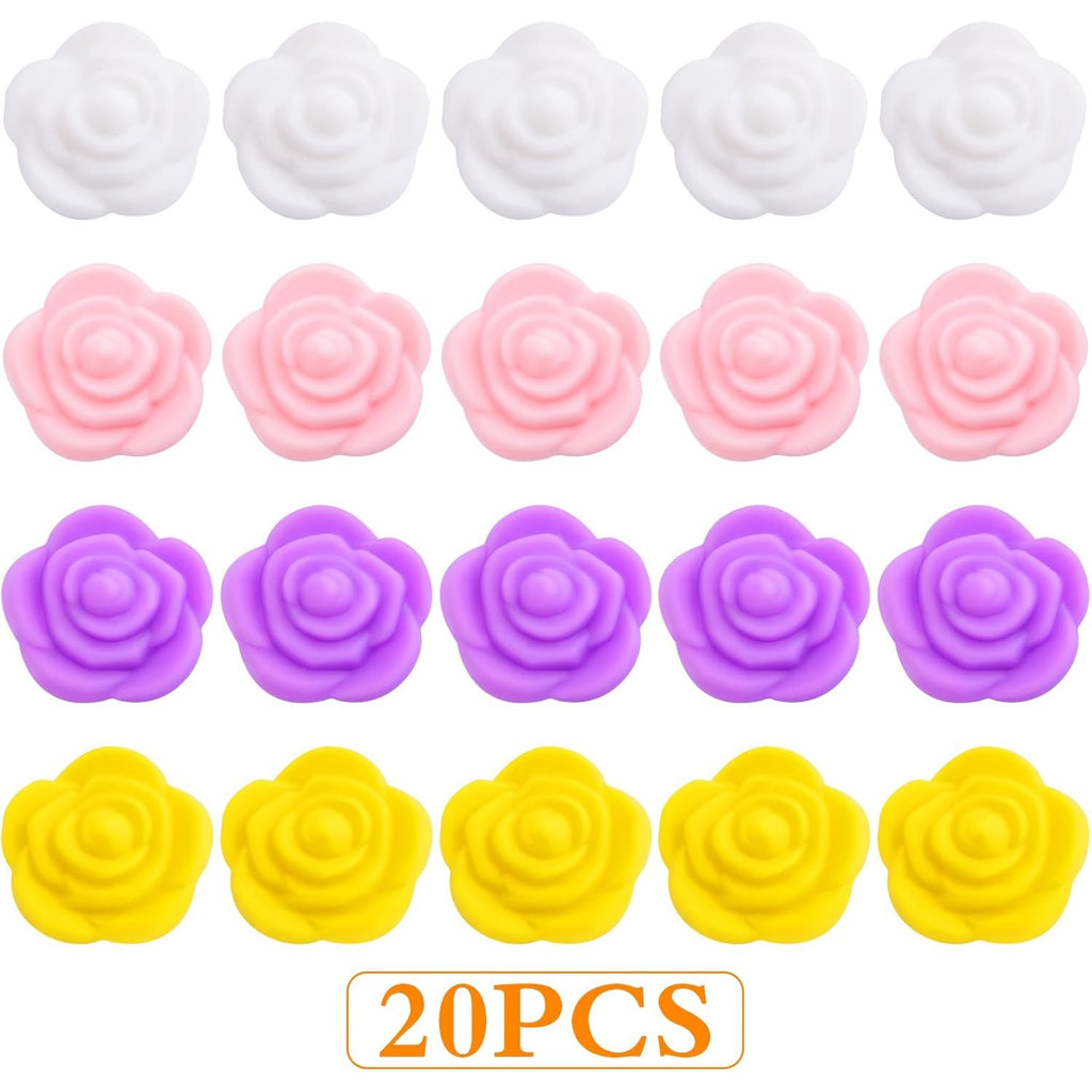 20 Pieces 20.5 mm Rose Flower Silicone Beads Soft Rubber Roses Shape Focal Loose Beads Handmade Accessories for DIY Necklace Bracelet Keychains Jewelry Making Projects, 4 Colors