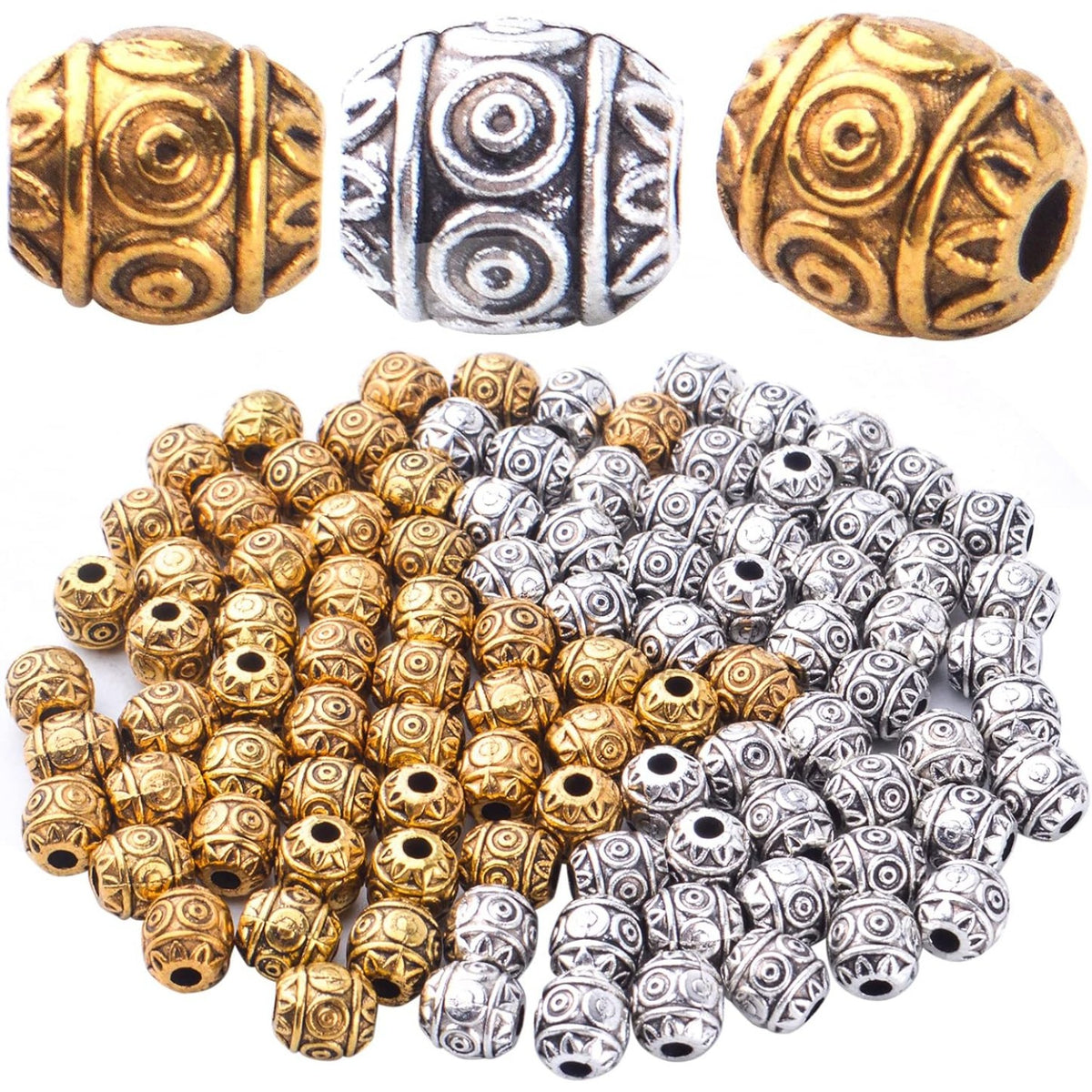 100pcs Barrel Spacer Beads Alloy Tibetan Beads Spacers Flower Spacer Bead Loose Beads Spacer Charm Beads for Jewelry DIY Bracelet Making and Crafting Accessory