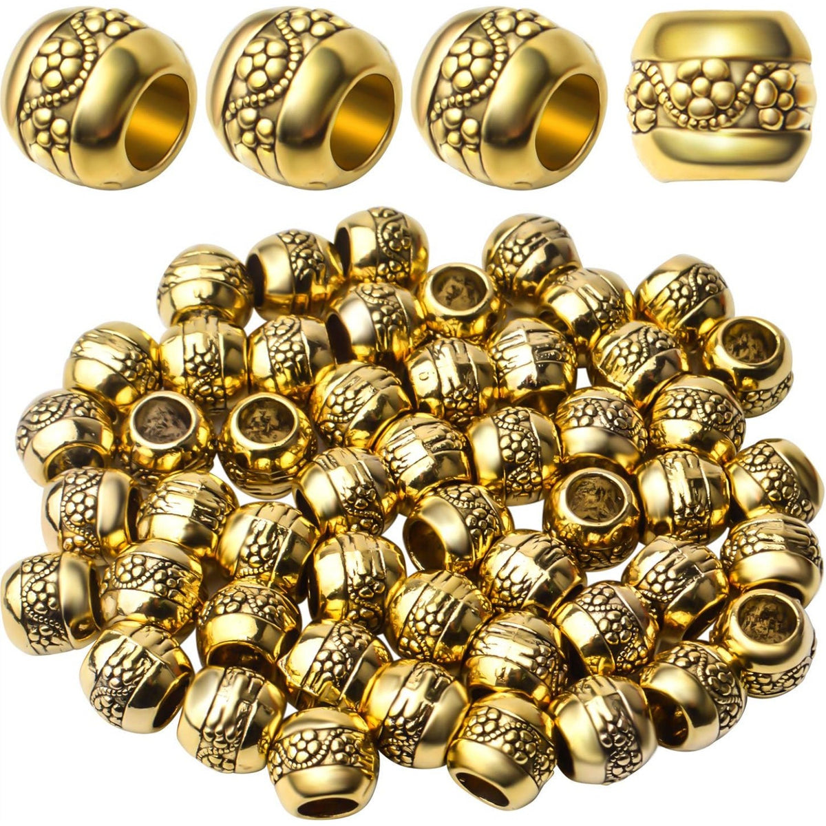 50pcs Tibetan Antique Gold European Large Hole Rondelle Spacer Beads Column Beads Jewelry Spacers for DIY Jewelry Making Crafts Supplies