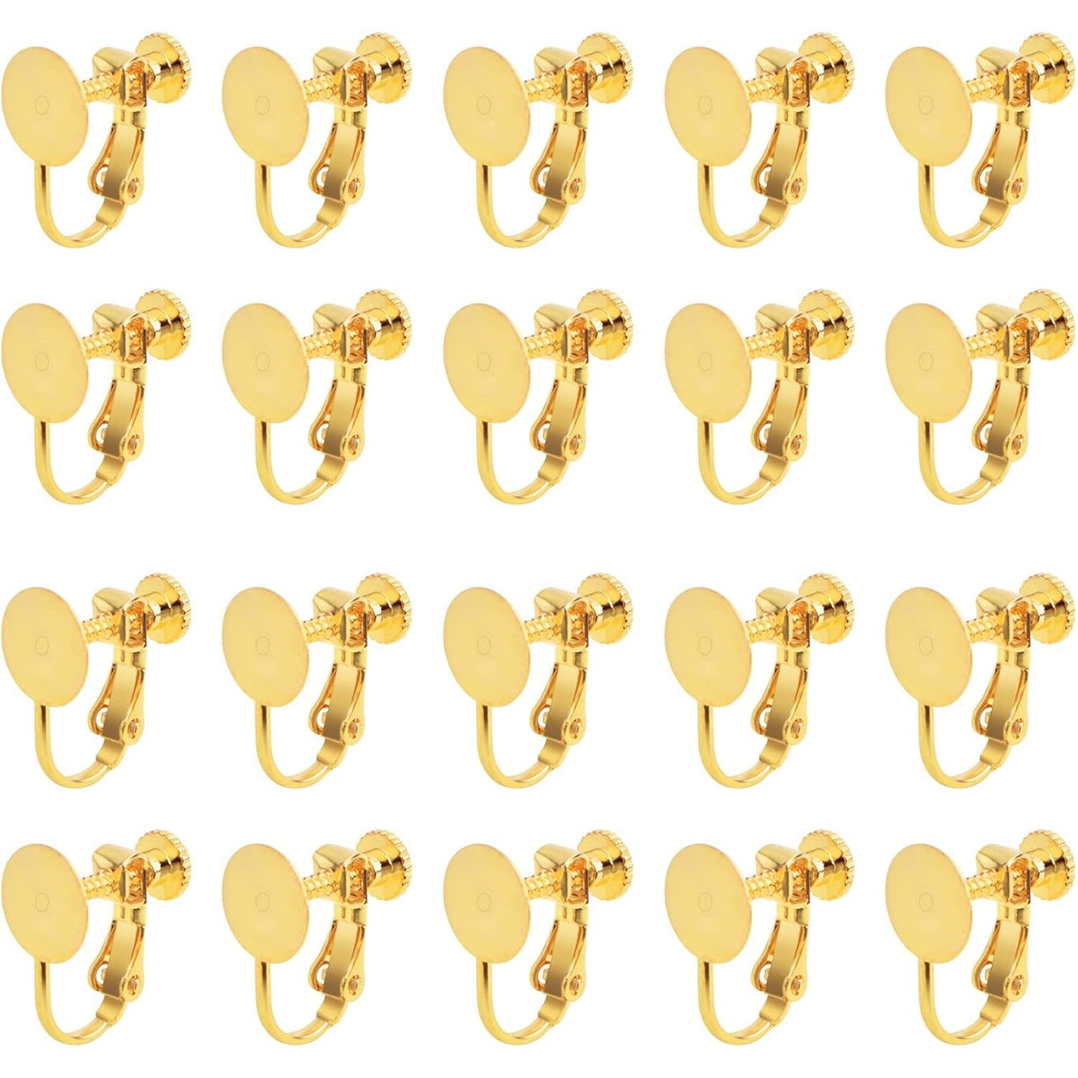 20pcs Stainless Steel Screw Clip-on Earring Converters Components Hypoallergenic Flat Round Earring Bezel Tray Clips for Non-Pierced Ears DIY Earrings Making, 2 Colors