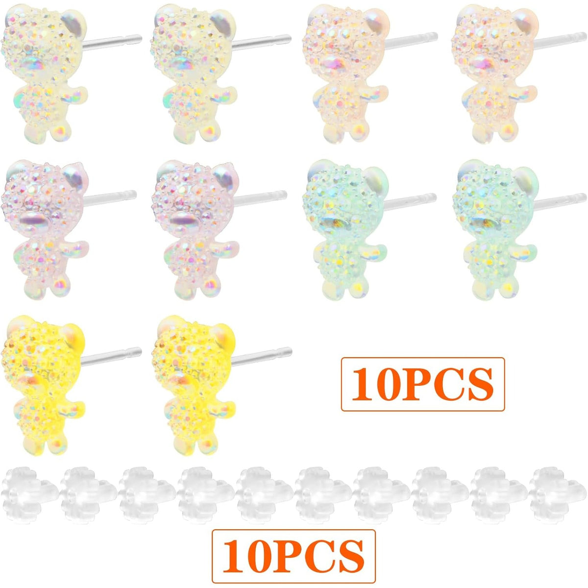 5 Pairs Gummy Bear Stud Earrings Kits Colorful Cartoon Resin Bear Earring Post Studs with Clear Earring Safety Backs for DIY Jewelry Making Findings Gifts