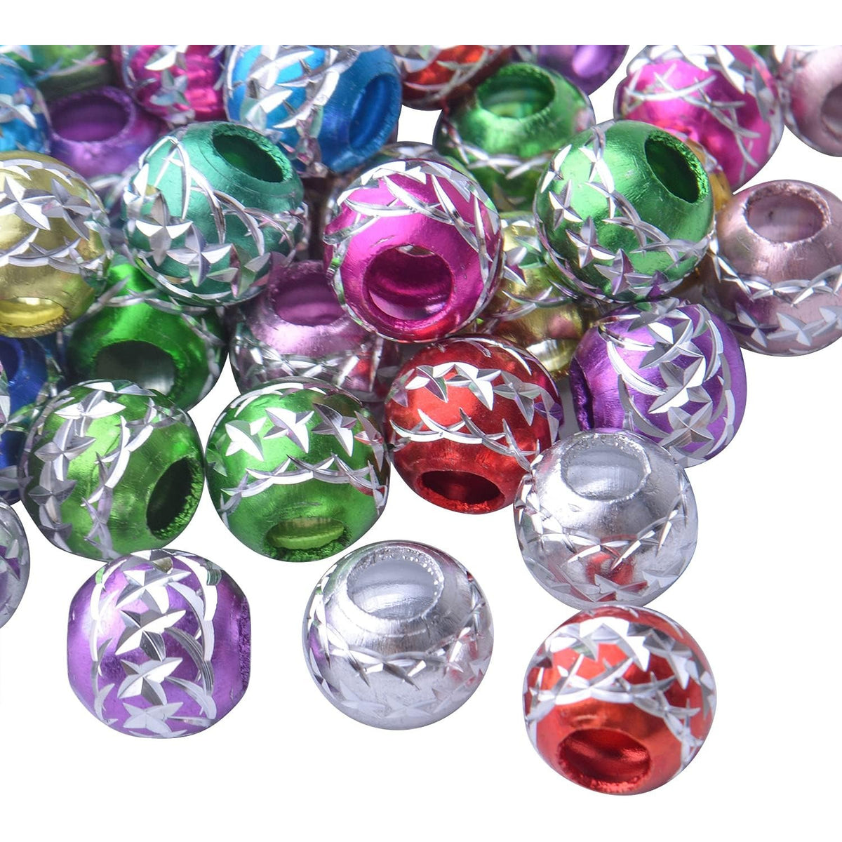 50pcs 10mm Colorful Ball Spacers Beads Aluminum Carving Big Hole Bead Spacers Rondelle Loose Beads Jewelry Spacer Charms for DIY Jewelry Crafts Making, Hole: 5mm