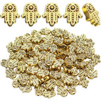 Hamsa Hand Beads, 100pcs Tibetan Alloy Fatima Hand Charms Bead Frames Spacers Craft Supplies for DIY Necklace Bracelet Jewelry Making, 12x10mm, Antique Golden
