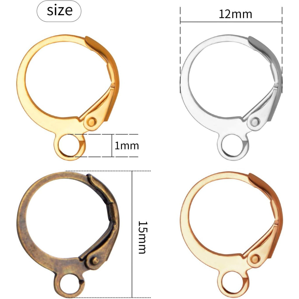 Hypoallergenic Earring Hooks, 120 Pieces Brass Lever Back Earring Round French Hook Ear Wire with Open Loop for Earring Designs Jewelry Making - 4 Colors