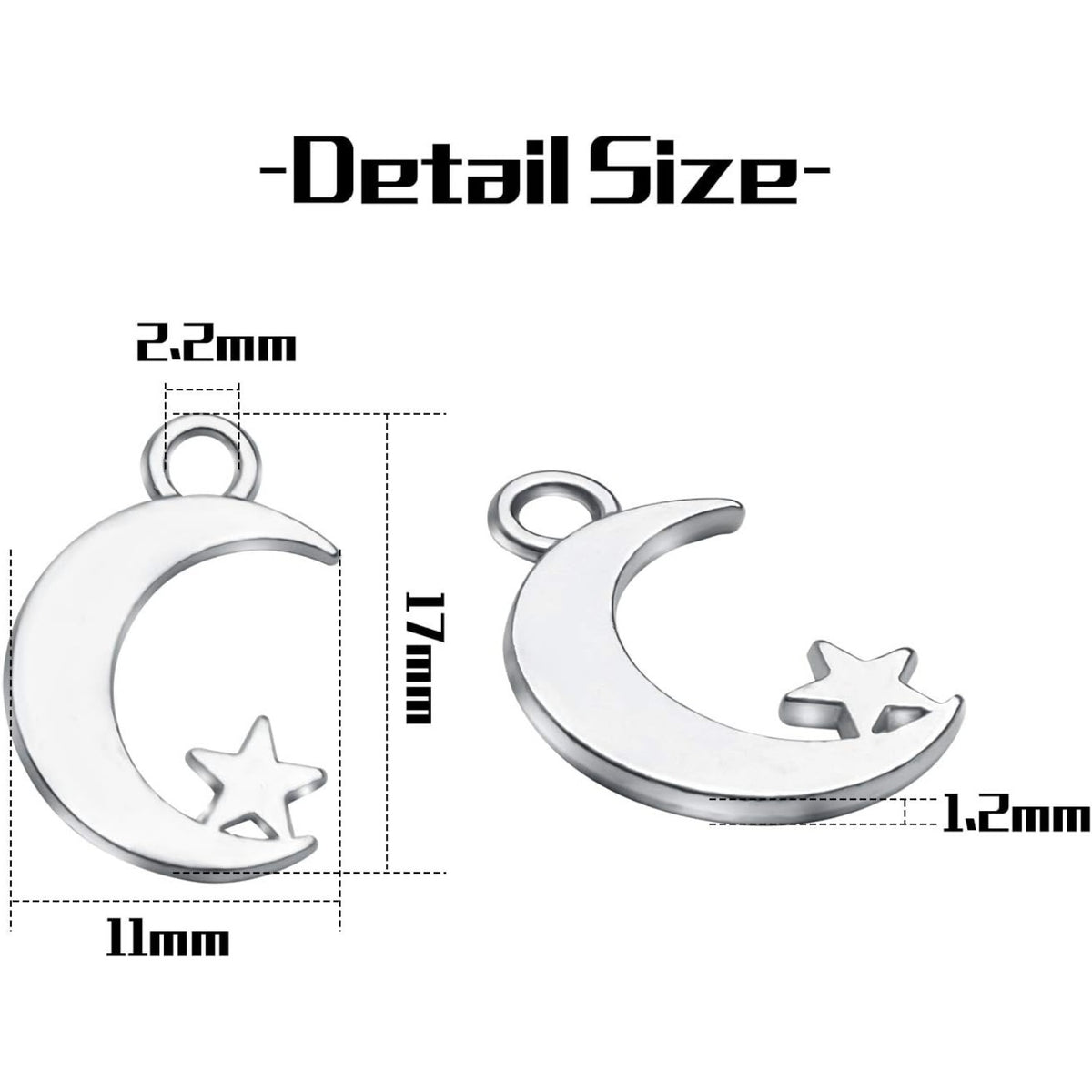 100Pcs Antique Silver Alloy Star and Crescent Moon Charms Pendants Celestial Charms Beads for DIY Earrings Necklace Bracelet Jewelry Making and Crafting