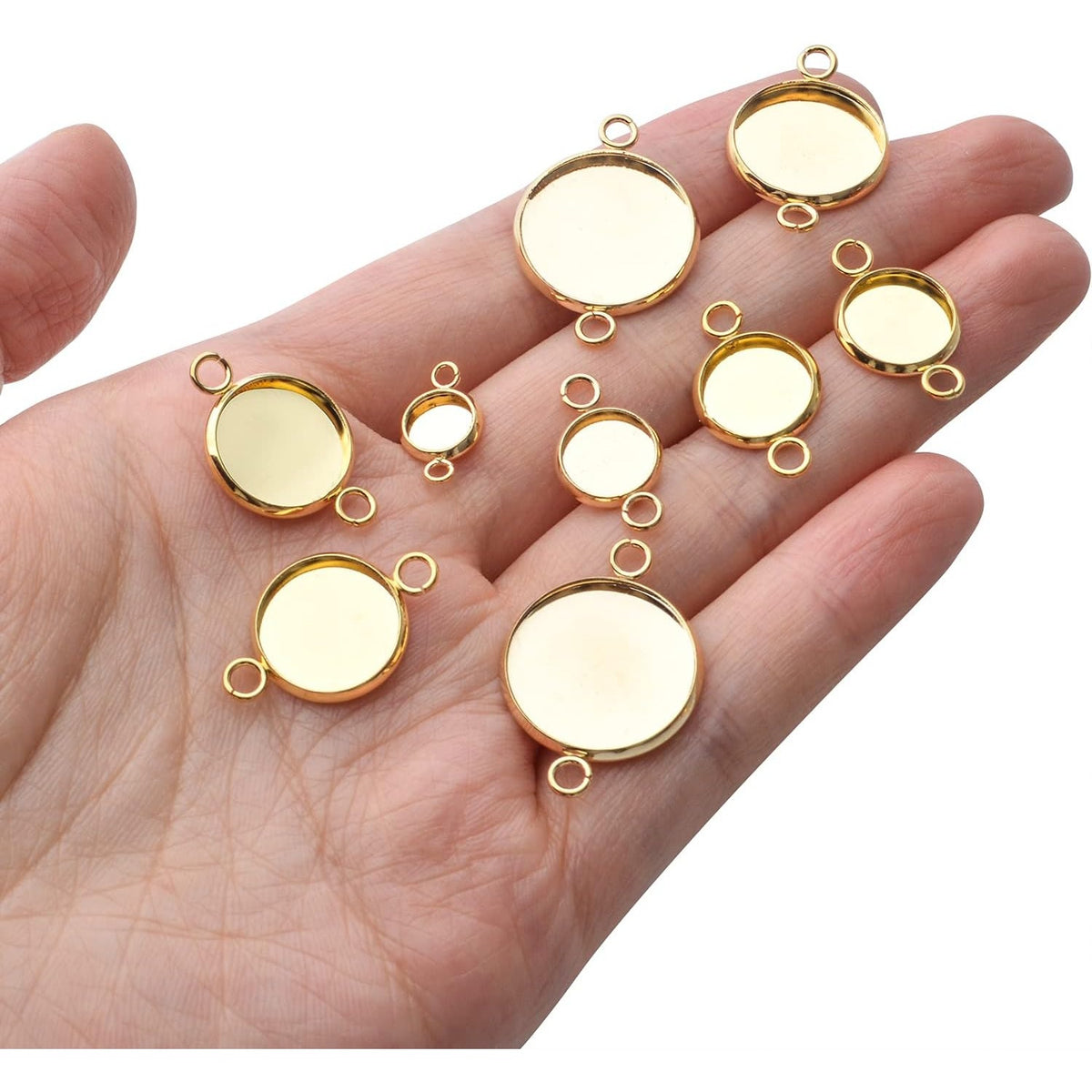 24pcs Stainless Steel Round Blank Bezel Pendant Cabochon Connectors Stud Earring Pendant Trays Blanks Links for DIY Jewelry Making Photo Resin Art Crafts, 6 Sizes