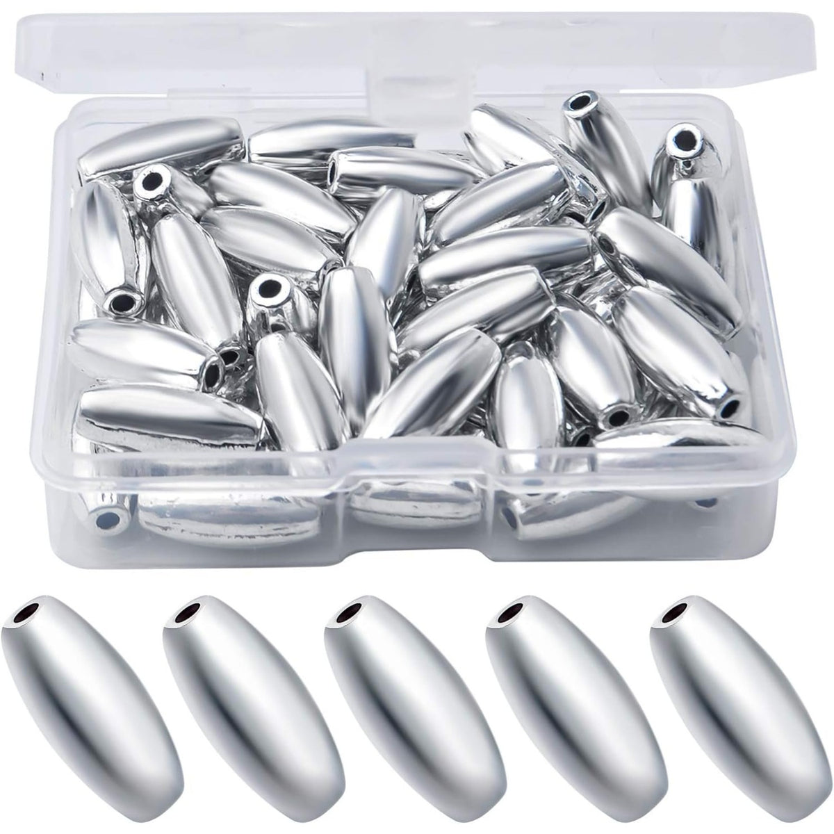 50pcs Alloy Tibetan Spacer Beads Rice Shaped Bead Spacers Metal Loose Spacer Bead Jewelry Spacer Charms for DIY Jewelry Bracelet Necklace Crafts Making