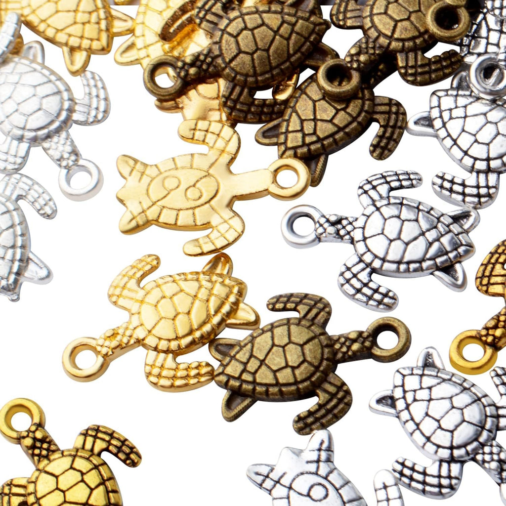 60pcs Sea Turtle Charms Alloy Tortoise Charm Pendant for DIY Necklace Bracelet Jewelry Crafts Making Accessories,5 Colors