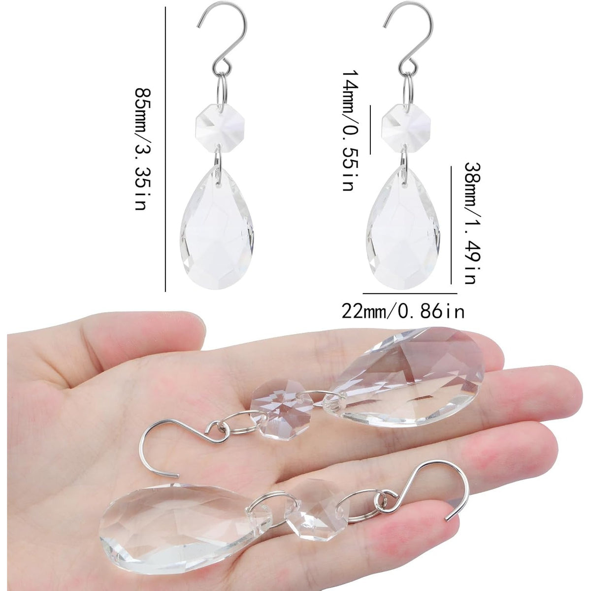 12pcs 38 mm Hanging Glass Crystal Chandelier Prisms Clear Teardrop Chandelier Crystals Suncatcher Pendants Hanging Ornaments with Hook for Window Office Home Decoration